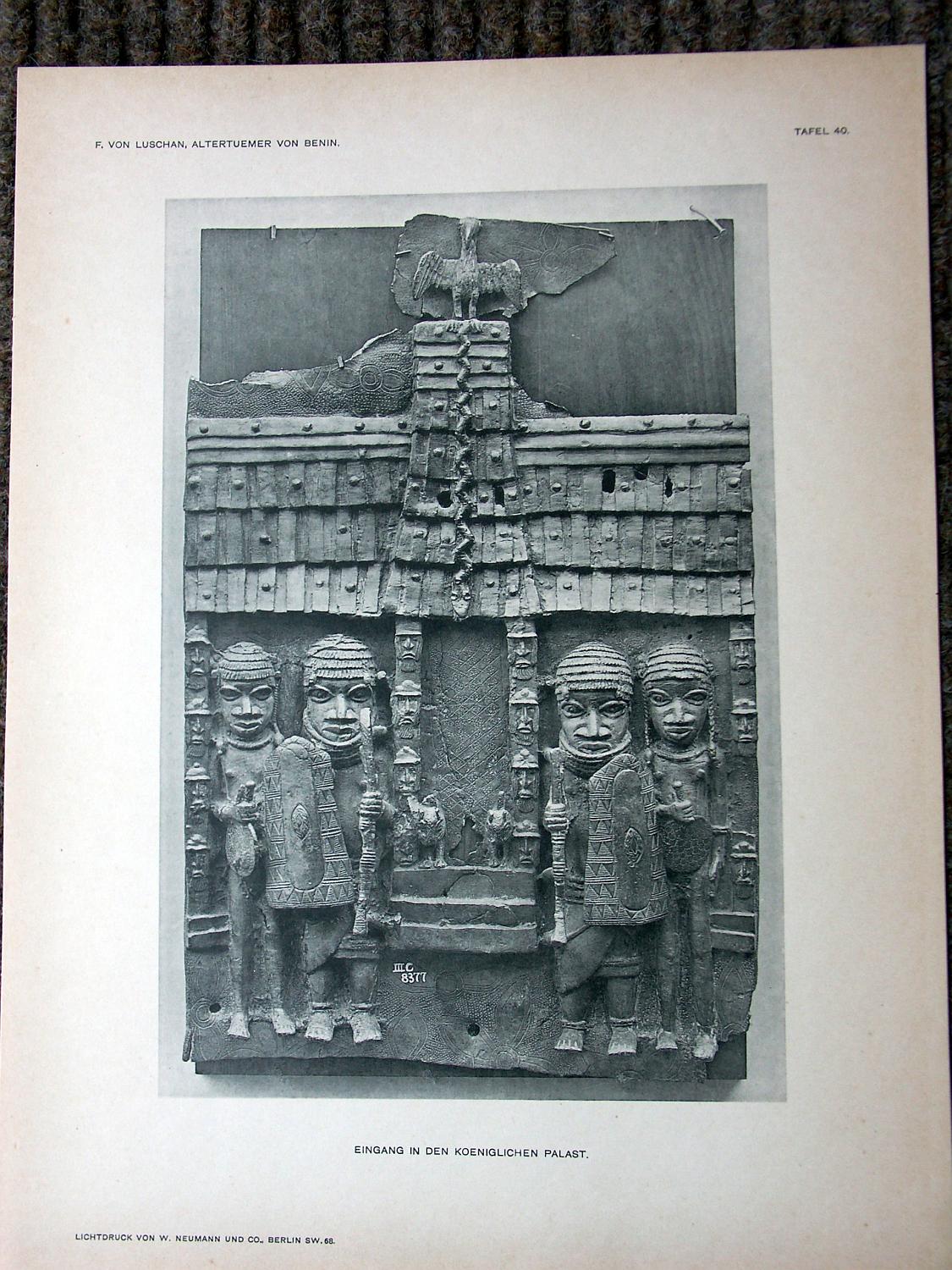 zz-lusc19,tafel 40 benin nigeria,bronze-platte mit figur und haus (b-i